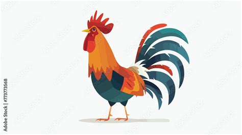 Cartoon Rooster Crowing Isolated On White Background Flat Stock Vector