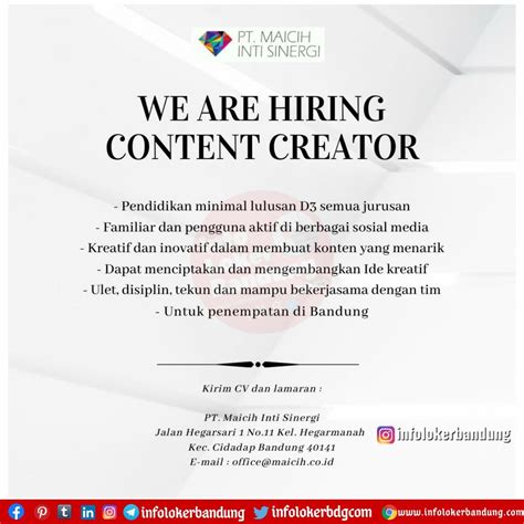 Lowongan Kerja Content Creator Pt Maicih Inti Sinergi Bandung Desember