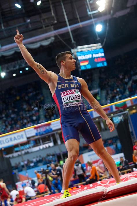 Atletismo Mihail Dudas Heptathlon Do Homem Salto Alto Fotografia