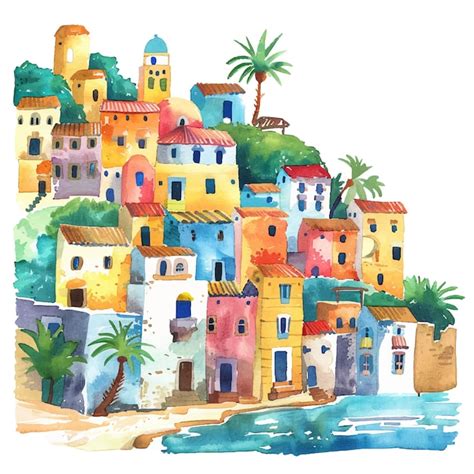 Premium Vector City On The Coast Lanscape Vector Illustration In