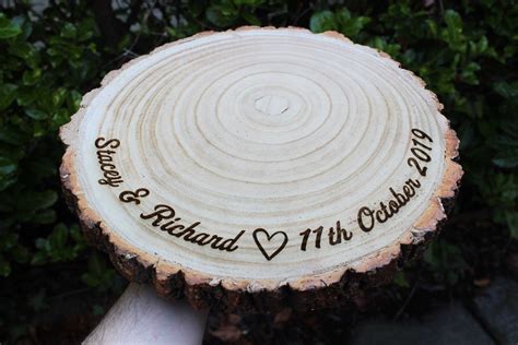 Personalised Cake Display Log Slice Rustic Handmade Wood Etsy Uk