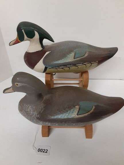 2 Signed Carved Captain Harry Jobes Duck Decoys Delaware Auction