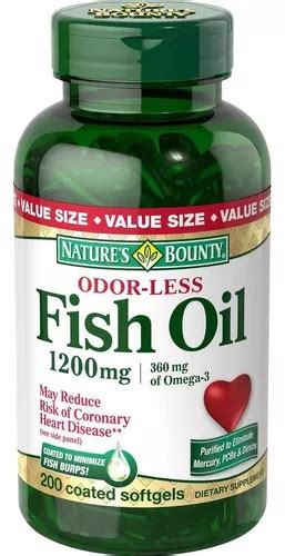 Aceite Pescado Omega 3 Natures Odorless 1200 Mg 200ct Sabor Sin Sabor