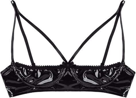 Inlzdz Femme Soutien Gorge Ouvert Bra En Cuir Verni Brassière Push Up