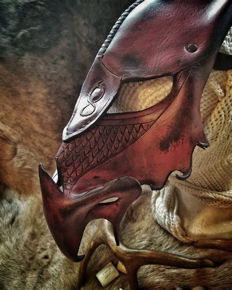 Custom Handmade Leather Dragon Mask Carved With Your Choice Of Norse