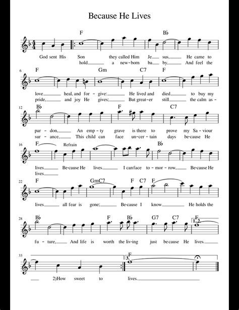 Printable Because He Lives Piano Sheet Music Free Pdf