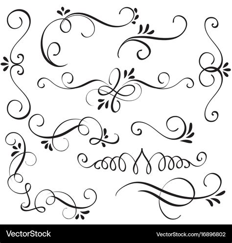 Set Of Calligraphy Flourish Art With Vintage Vector Image