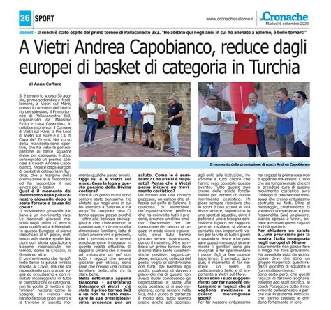 A Vietri Andrea Capobianco Reduce Dagli Europei Di Basket Di Categoria