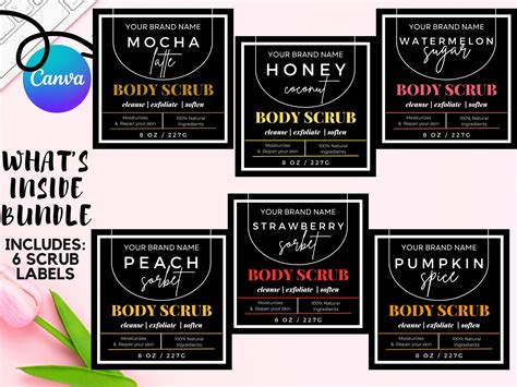 Body Scrub Label Editable Template Printable Sugar Scrub Labels Editable In Canva Bath Salt