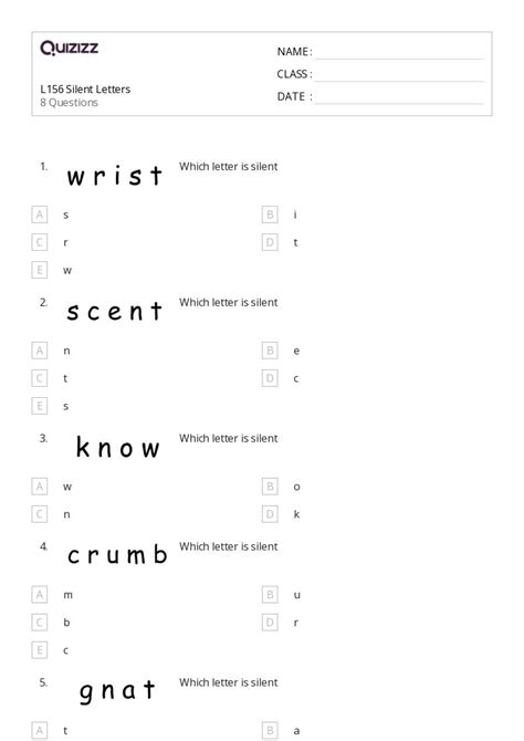 50 Silent Letters Worksheets For 3rd Grade On Quizizz Free And Printable