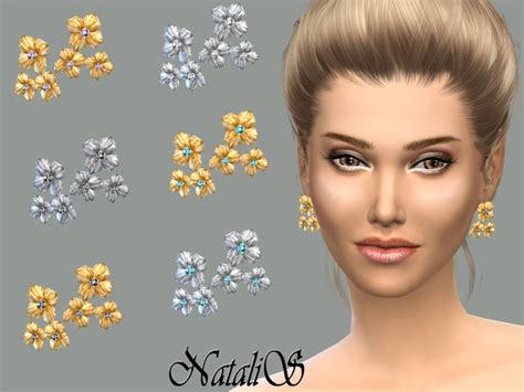 The Sims Resource Natalis Triple Flower Earrings Ft Fe