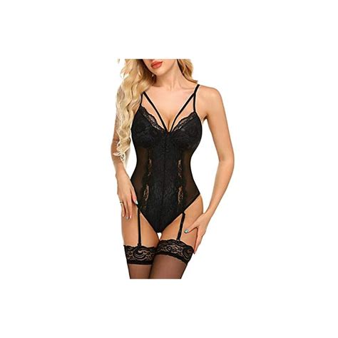 Wearella Women Lingerie Teddy With Garter Lace Teddy Bodysuit Mini