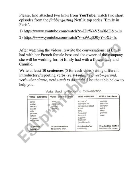 Reporting Stories Emily In Paris Esl Worksheet By Dariamakurova