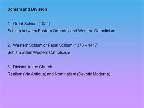 Schism And Division 1 Great Schism 1054 Schism Between Eastern