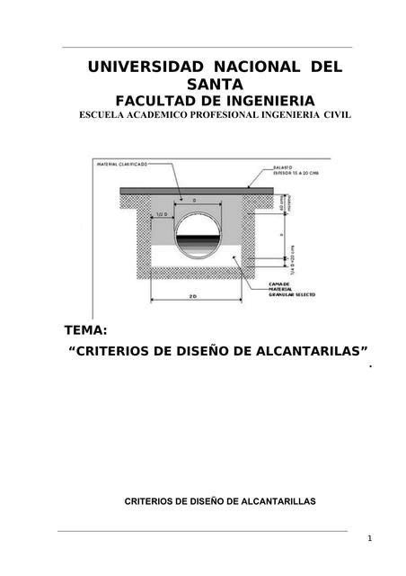 Criterios De Dise O De Alcantarillas Alcantarillado Dise O Udocz