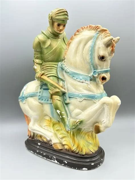 VINTAGE KNIGHT RIDING Horse Chalkware Sculpture Medieval Religious Plaster 12in” £71.59 ...