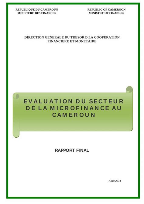 Pdf Valuation Du Secteur De La Microfinance Au Cameroun Tableau