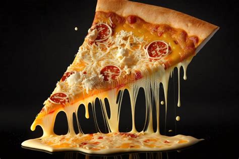 Hot Pizza Slice With Melting Cheese Generative Ai Stock Illustration