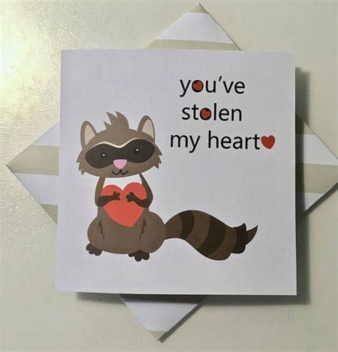 Raccoon Valentines Card Animal Card Valentines Day Card Cute Raccoon