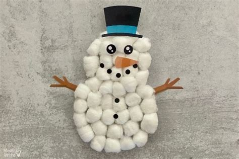 Cotton Ball Snowman Craft [Free Snowman Printable] | Mombrite