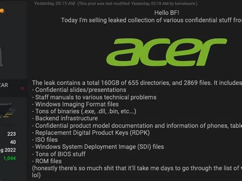 Acer Benarkan Kebocoran Server 160gb Data Raib Dijual Hacker