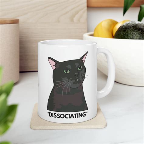 Dissociating Zoning Out Black Cat Meme Mug Mental Health Cat Lovers