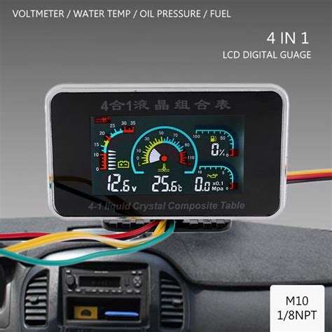 4 In 1 LCD Car Digital ALARM Gauge Voltmeter Oil Pressure Fuel Water