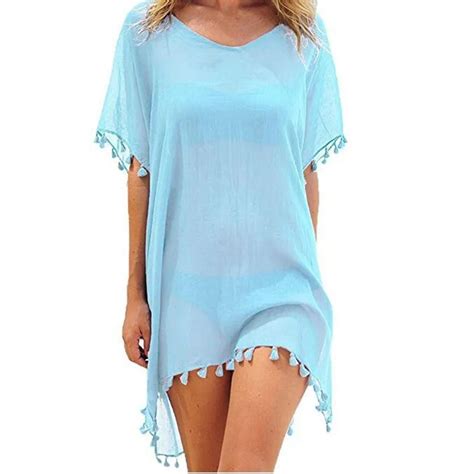 Hirigin Women Dress Sexy Tassels Chiffon Beach Swimsuit Cover Up Pareo Cap Swimwear Swimsuits