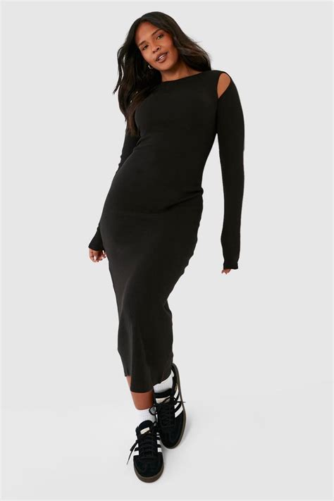 Plus Ribbed Cut Out Detail Midi Dress Boohoo Uk