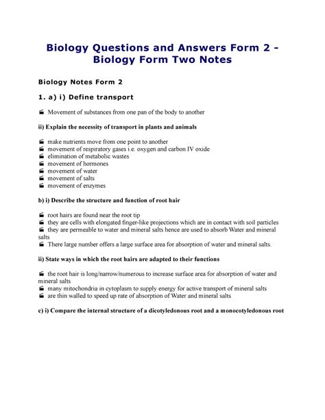 Biology Questions And Answers Form 2 Oxygen And Carbon Iv Oxide