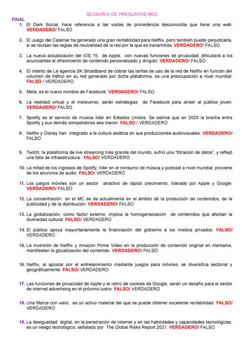 Glosario De Preguntas Mdc Glosario De Preguntas Mdc Final El Dark