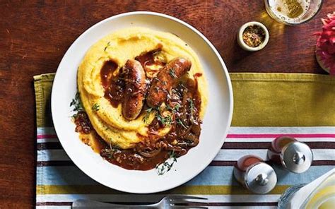 Sausages With Creamy Polenta And Onion Gravy