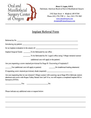 Fillable Online Implant Referral Form Oral And Maxillofacial Surgery