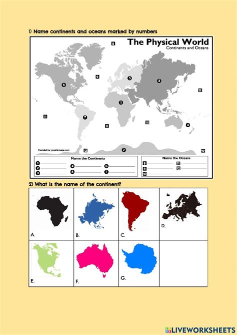 Continents And Oceans Free Worksheet Live Worksheets Worksheets Library