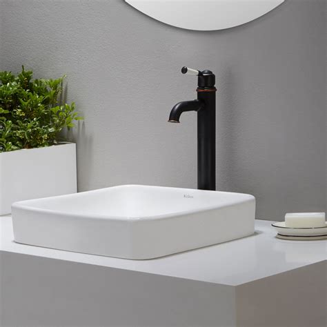 Kraus Elavo Ceramic Square Semi Recessed Bathroom Sink With Overflow