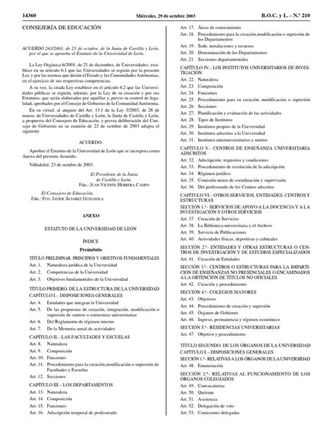 Tema 08 Acuerdo 243 2003 Estatuto Universidad León Bocyl D 29102003 22 Pdf