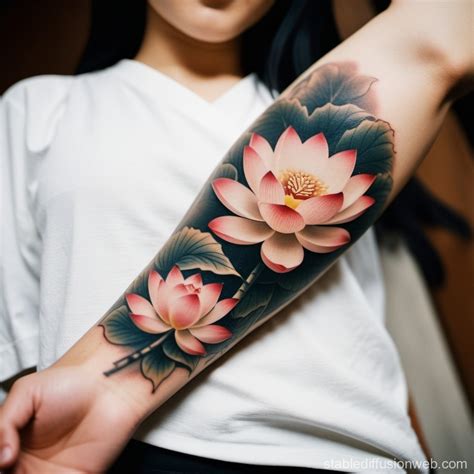 japanese tattoo on forearm with lotus flowers Prompts | Stable Diffusion Online