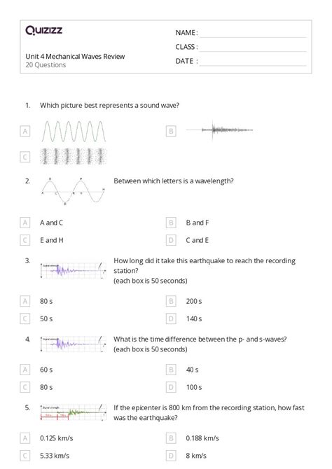 Oscillations And Mechanical Waves Worksheets For Th Grade On