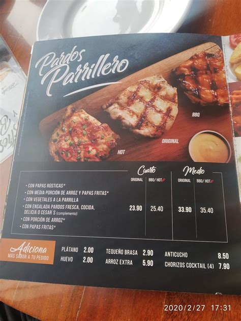 Menu at Pardos Chicken restaurant, San Borja, Av. Aviación 3620