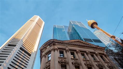 Tall Business Buildings and Rising Towards Blue Sky in Sydney Stock ...