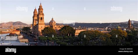 Avenida Madero And Morelia Cathedral Morelia Michoacan Mexico Stock