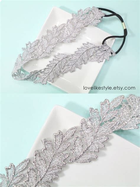 Silver Leaf Metallic Lace Elastic Headband By Lovelikestyle