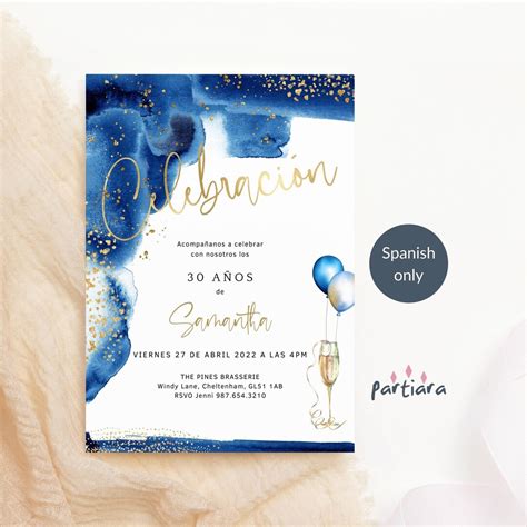 Spanish Birthday Invitation Printable Ladies Or Mens Party Celebration