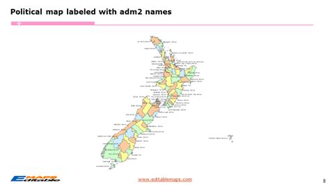 New Zealand map with 17 Regions and 68 Districts - Editable PowerPoint Maps