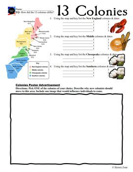 13 Colonies Advertisement Project New England Middle Southern Worksheet