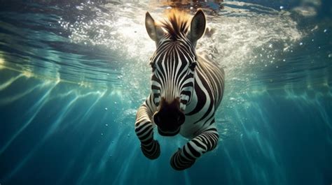 Premium AI Image | Zebra jump into a water underwater photography ...