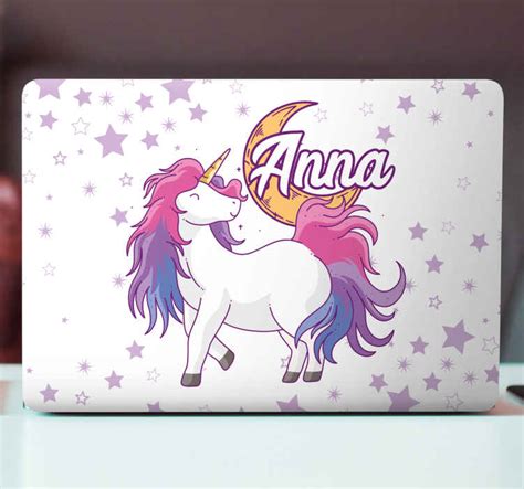 Customizable name unicorn and stars laptop sticker - TenStickers