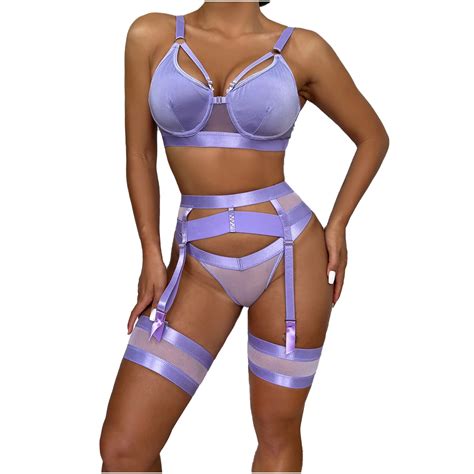 QIPOPIQ Lingerie For Women Clearance 3 Piece Bra Panty Garter Belt