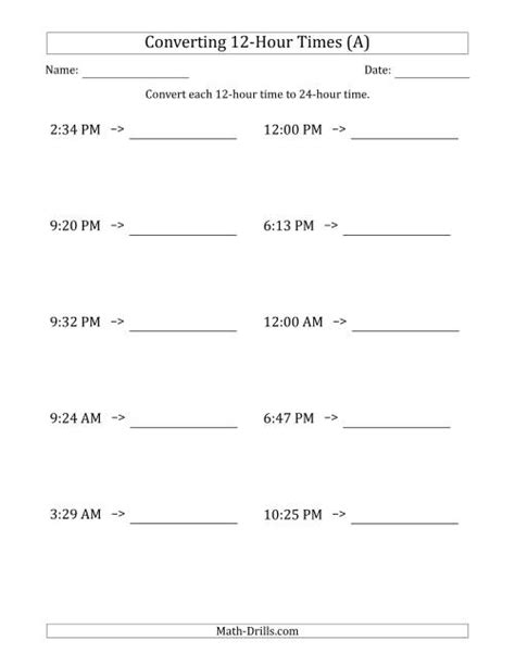 24 Hour Clock Converter Printable - Convert time from 24 hour clock to 12 hour clock format.