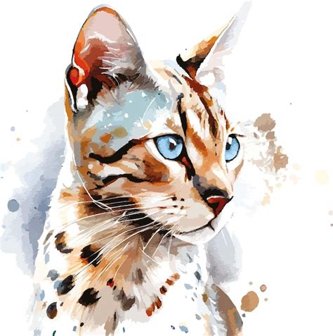 Tabbykatze Oder Bengalkatze Katze Mit Blauen Augen Aquarell Vektor